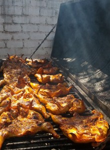 "Flat chickens" on the grill at Pollo Asada in La Manzanilla.