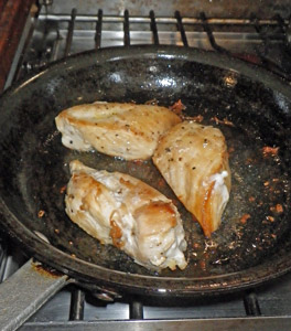 Chicken breast browned in the same pan used for the sauce add flavor and richness.