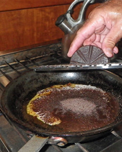 A disk of drinking chocolate can e grated directly into the pan with the other ingredients for the sauce.