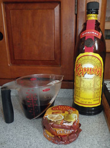 Ingredients for the coffee-Kahlua chocolate sauce.