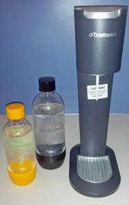 The Sodastream Genesis with 1 liter and 1/2 liter bottles.