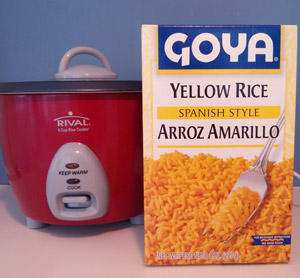 A Yellow Rice mix can be prepared in the rice cooker.