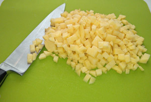 Diced potatoes ready to add to the soup.